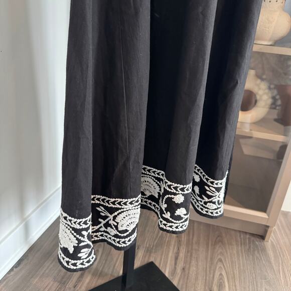Roller Rabbit Embroidered Midi Dress Cotton Flax Black White Shift Small S - Picture 5 of 7